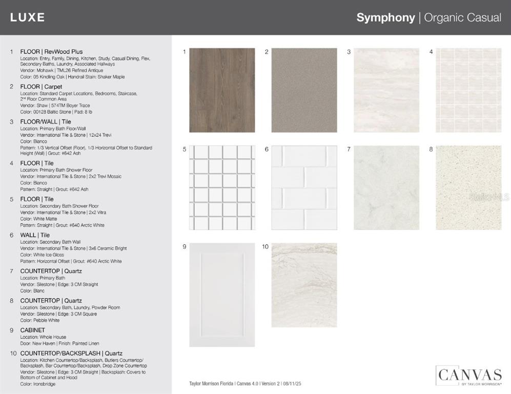 This design board displays various flooring, tile, countertop, and cabinet finish samples for a home — 11235 MANOR HOUSE LANE, ODESSA, FL