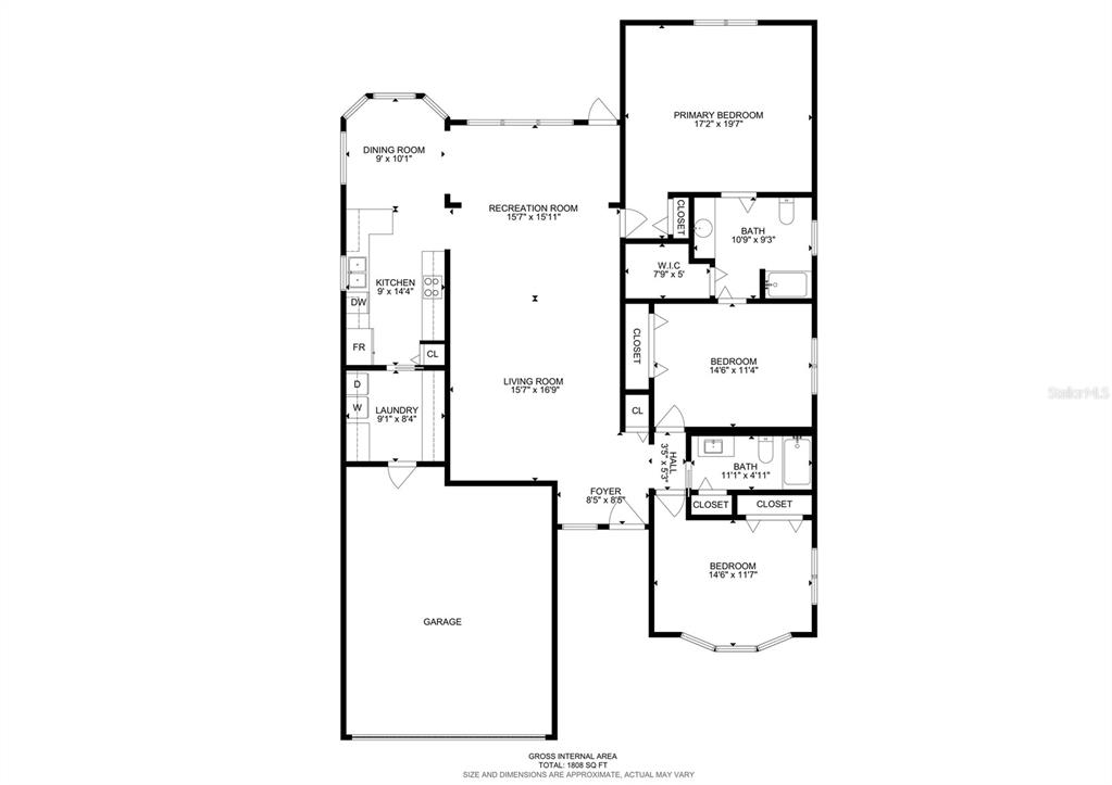 This is a floor plan for a single-story house with a garage and three bedrooms — 2137 GRAND CYPRESS DRIVE, LAKELAND, FL