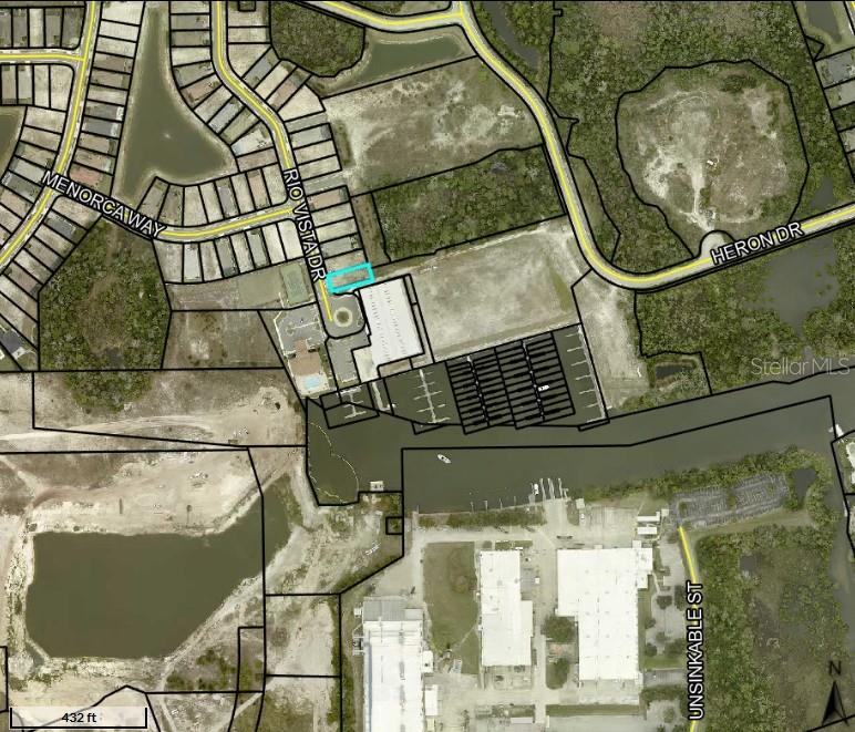 This is an aerial map showing a highlighted parcel of land near a marina — 36 RIO VISTA DRIVE, PALM COAST, FL