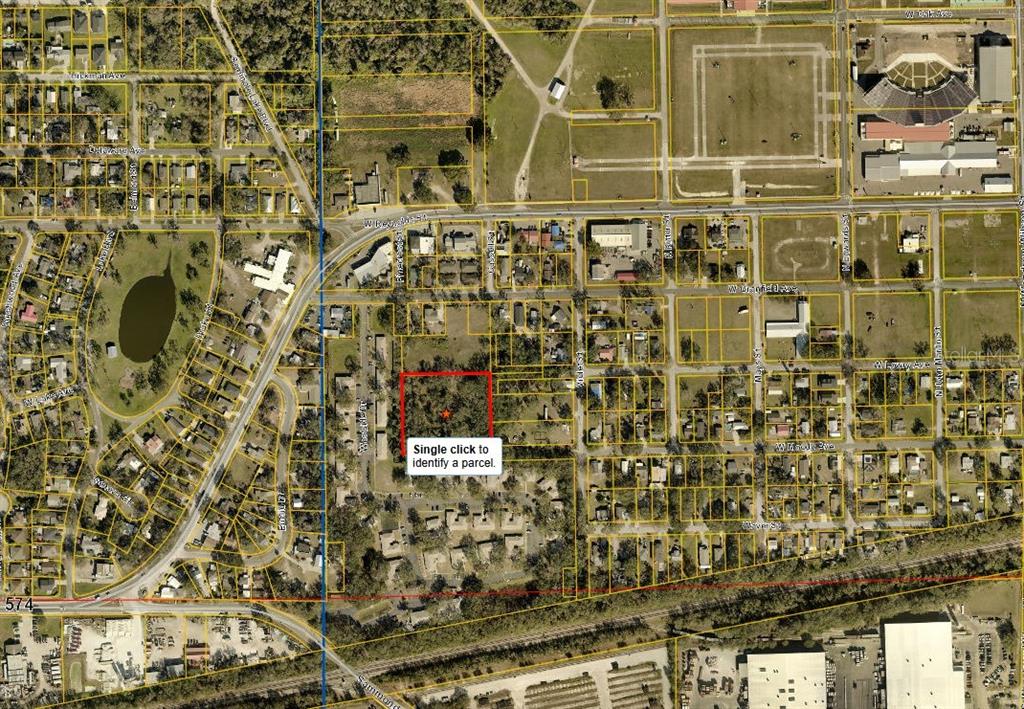 An aerial map view shows a highlighted rectangular land parcel surrounded by residential streets — 204513-0000, PLANT CITY, FL