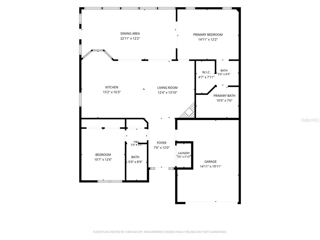 This is a floor plan for a single-story home with two bedrooms and a garage — 11722 CURRIE LANE UNIT F1, LARGO, FL