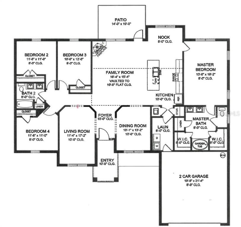 This is a floor plan for a single-story house with four bedrooms and a garage — 4585 FERNWAY DR., NORTH PORT, FL