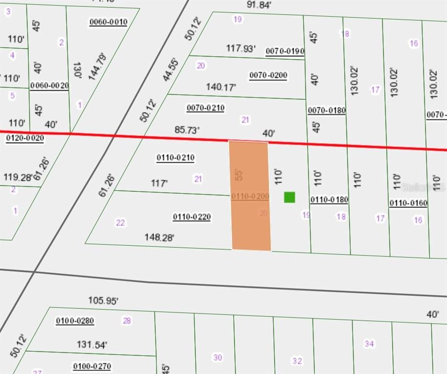 This is a property tax map showing parcel lot lines and dimensions — 338 PORTLAND STREET, HAWTHORNE, FL