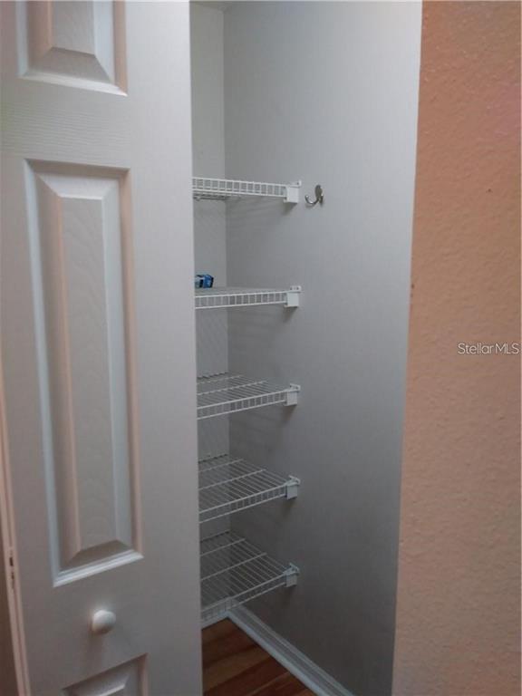 A narrow closet features white wire shelving and a single wall-mounted hook — 5620 PINNACLE HEIGHTS CIRCLE UNIT 305, TAMPA, FL