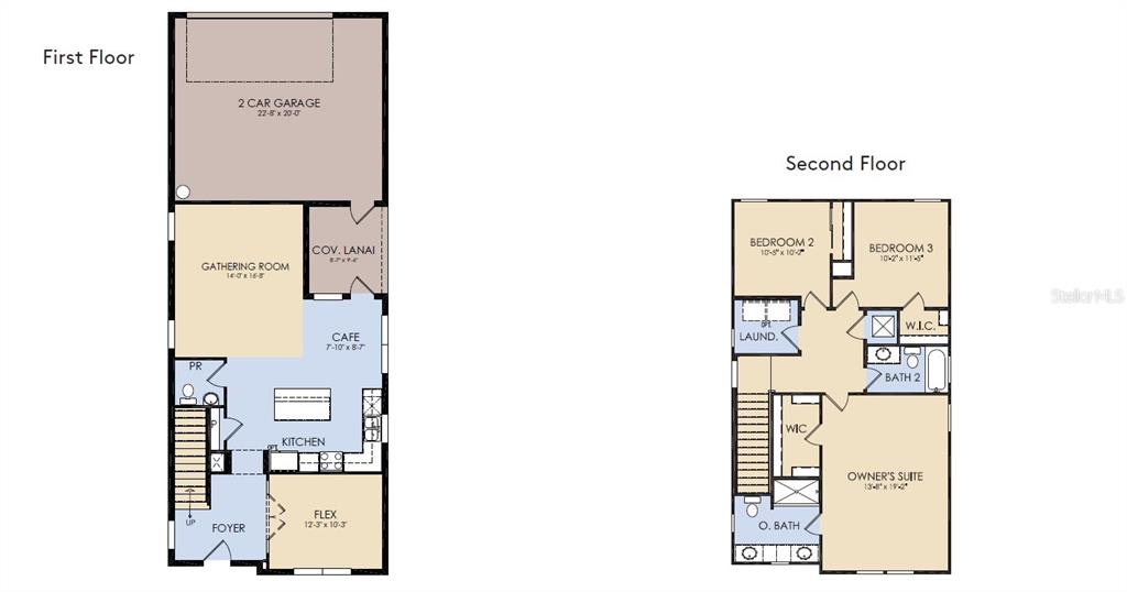 This floor plan shows a two-story home with a garage, kitchen, and bedrooms — 2644 CLEAR NIGHT AVENUE DRIVE, KISSIMMEE, FL