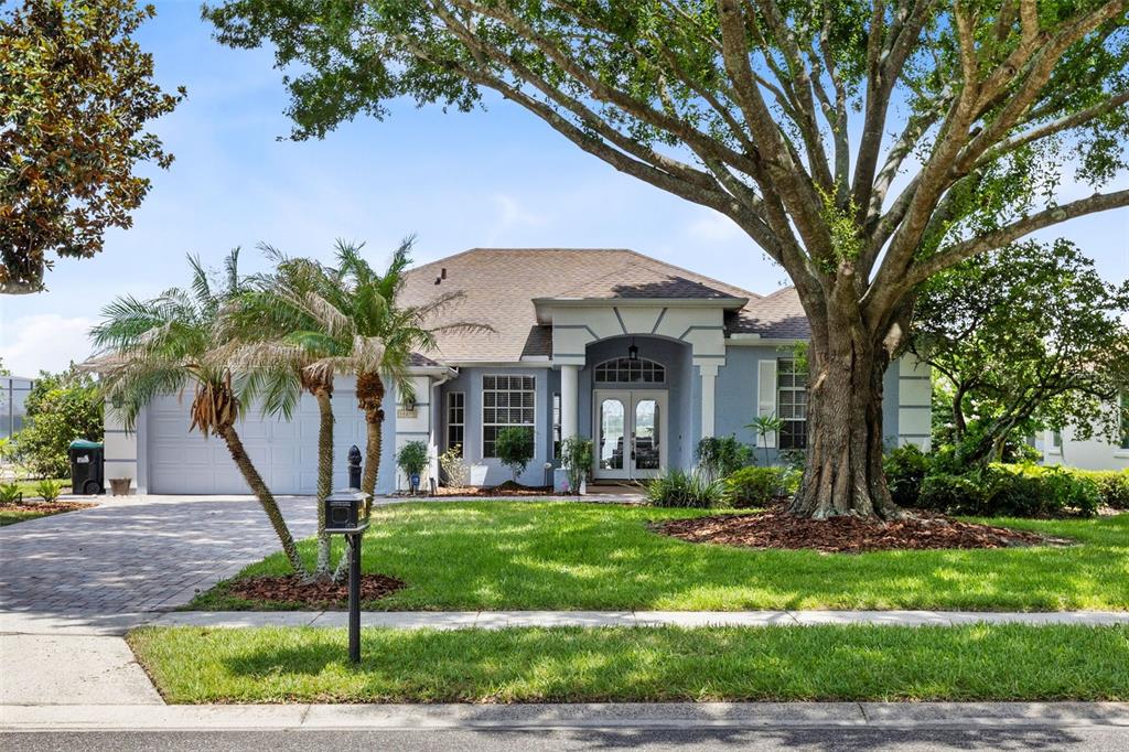 A single-story house with a gray exterior, a large tree, and a paved driveway — 10273 COVE LAKE DRIVE, ORLANDO, FL