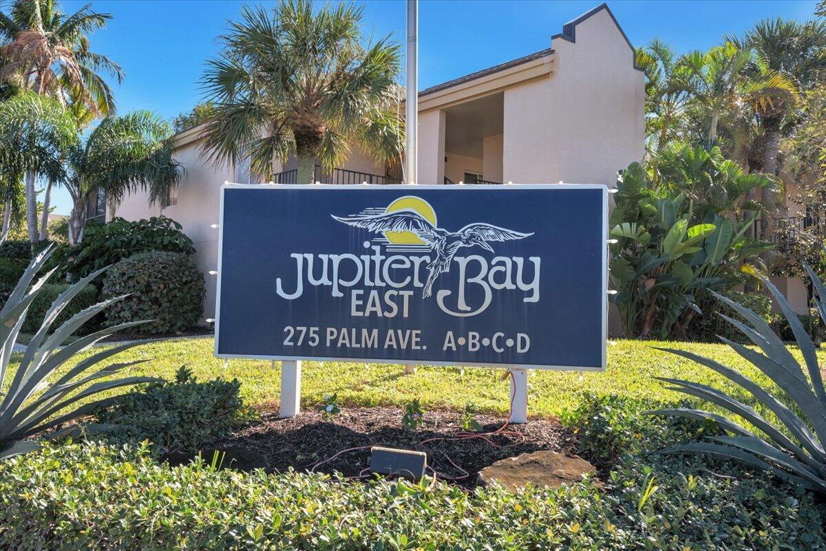 A sign for Jupiter Bay East stands in front of a multi-story residential building — 275 Palm Avenue # B304, Jupiter FL 33477, JUPITER, FL