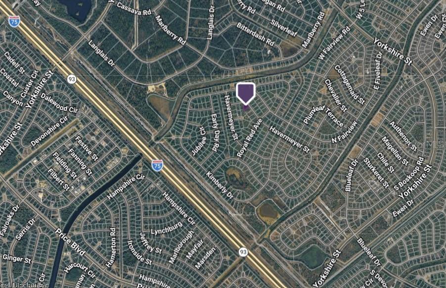 This is an aerial map showing a residential neighborhood with a highlighted property location — Lot 17 FIREBIRD ROAD, NORTH PORT, FL