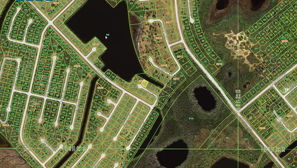 This is a satellite map view showing residential lots, streets, and bodies of water — 13360 ALEWIFE LANE, PLACIDA, FL