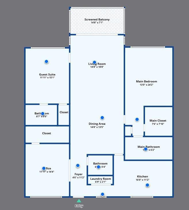 This is a floor plan of a multi-room apartment with a central living and dining area — 625 Oaks Drive # 302, Pompano Beach FL 33069, POMPANO BEACH, FL