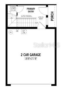 This floor plan shows a two-car garage, a primary entry, and a porch — 17375 MOONFLOWER DRIVE UNIT 203, VENICE, FL