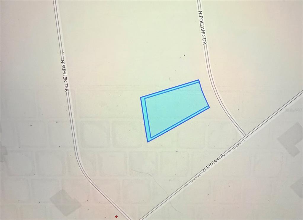 This is a map showing a highlighted parcel of land located near three intersecting streets — 8612 N FOLLAND DRIVE, CITRUS SPRINGS, FL