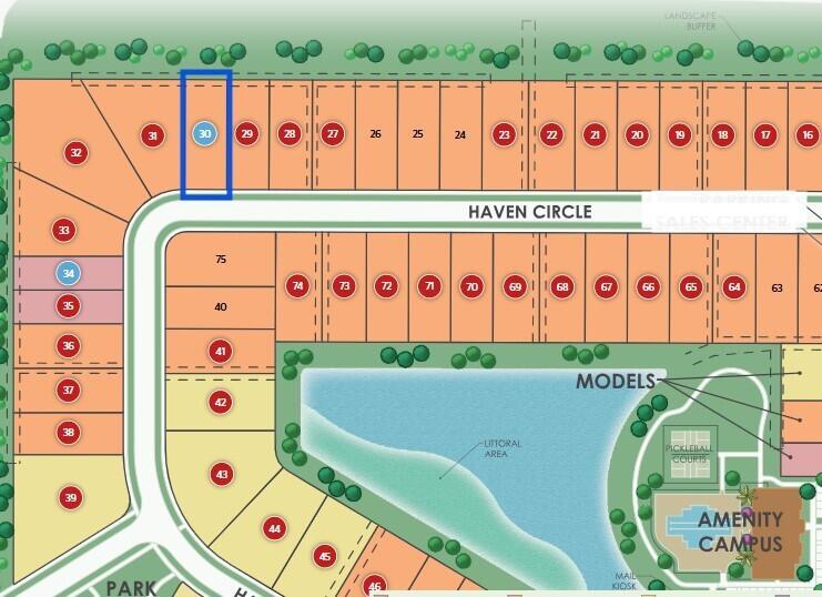 This is a site map rendering showing residential lots along Haven Circle and an amenity campus — 1205 Haven Circle # 30, Vero Beach FL 32960, VERO BEACH, FL