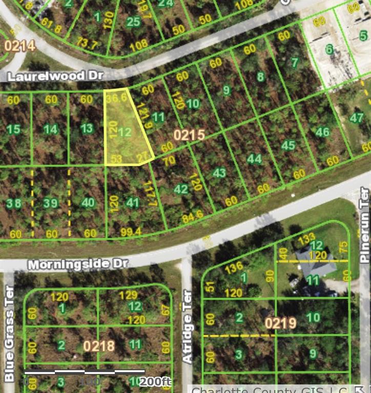 This is a map showing property lot lines and dimensions for a residential subdivision — 28095 LAURELWOOD DRIVE, PUNTA GORDA, FL