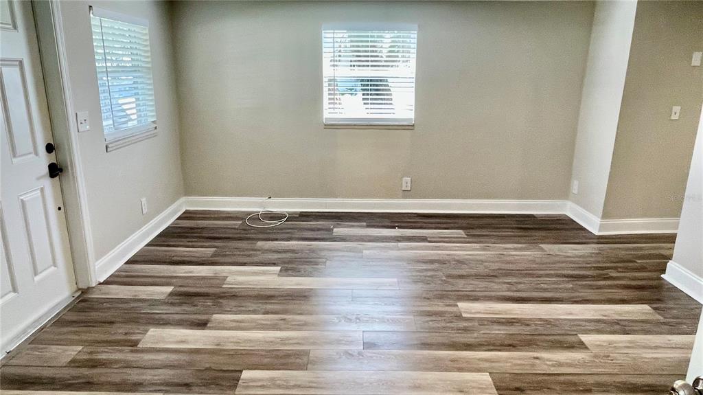 An empty room features light-colored walls, white trim, and wood-look plank flooring — 1707 E NEW ORLEANS AVENUE, TAMPA, FL
