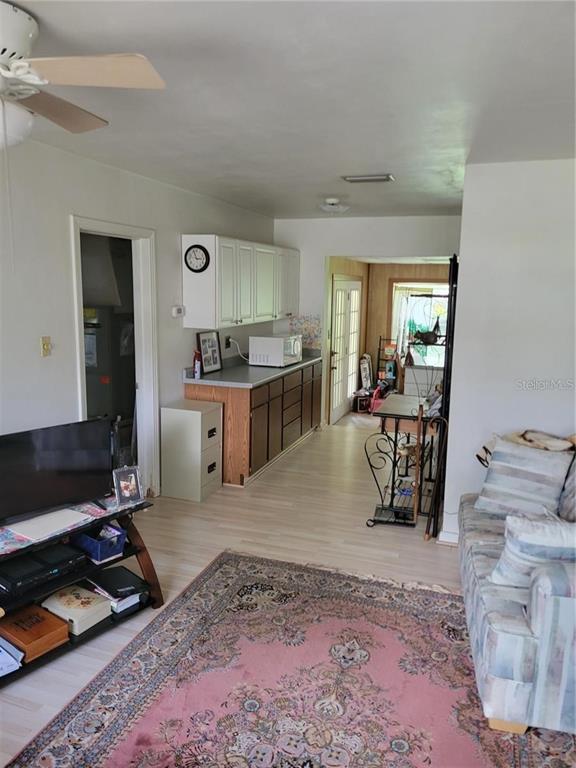 A living room with a pink rug, a sofa, and an adjacent kitchen area — 5400 SAN JUAN BOULEVARD, ORLANDO, FL