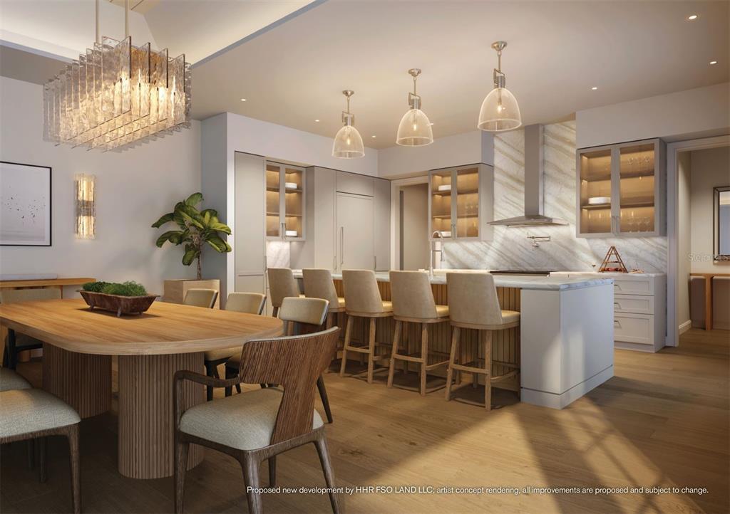 This rendering shows a modern kitchen and dining area with light wood floors and cabinetry — 10300 WINTER SPARKLE CIRCLE, GOLDEN OAK, FL