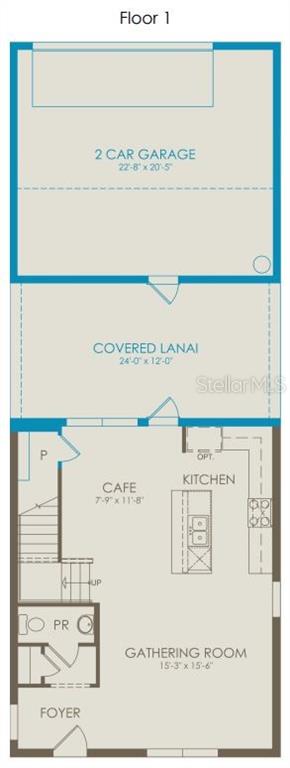 This floor plan shows the first level of a home with a garage and lanai — 5074 STARLING BIRD LANE, ST CLOUD, FL