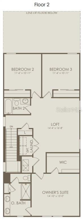 This floor plan shows the second level of a home with three bedrooms and a loft — 5074 STARLING BIRD LANE, ST CLOUD, FL