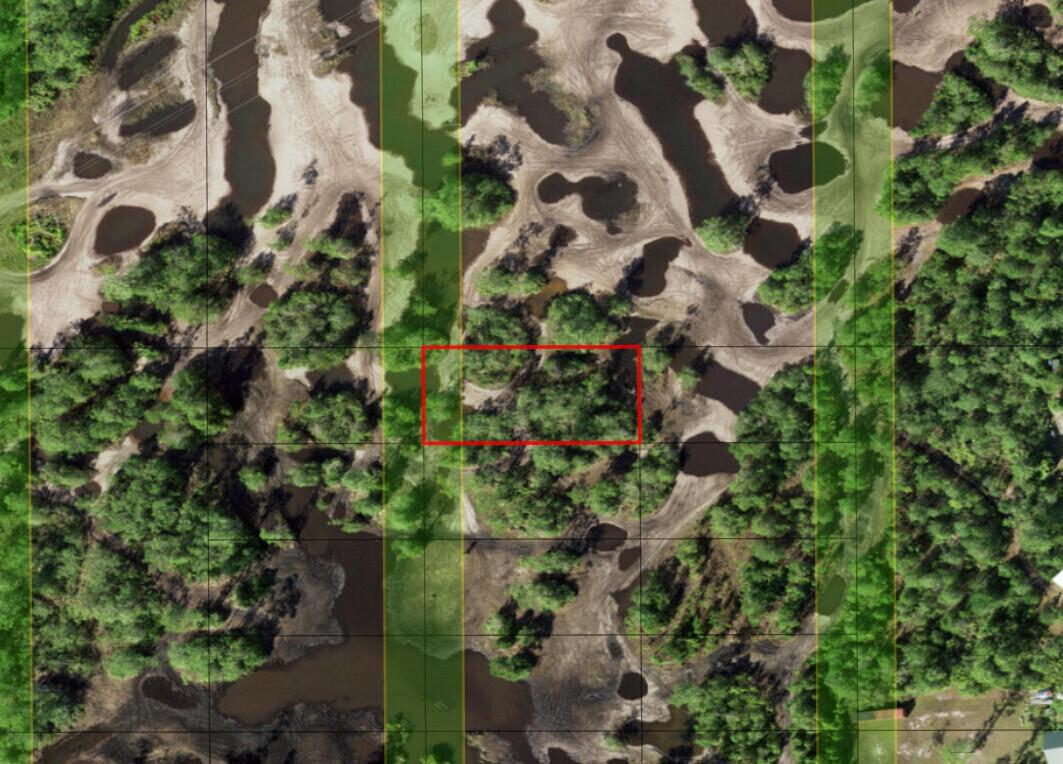 This is an aerial map view of a wooded, partially flooded plot of land — 0 Holopaw Groves Road, FL 34772, FL