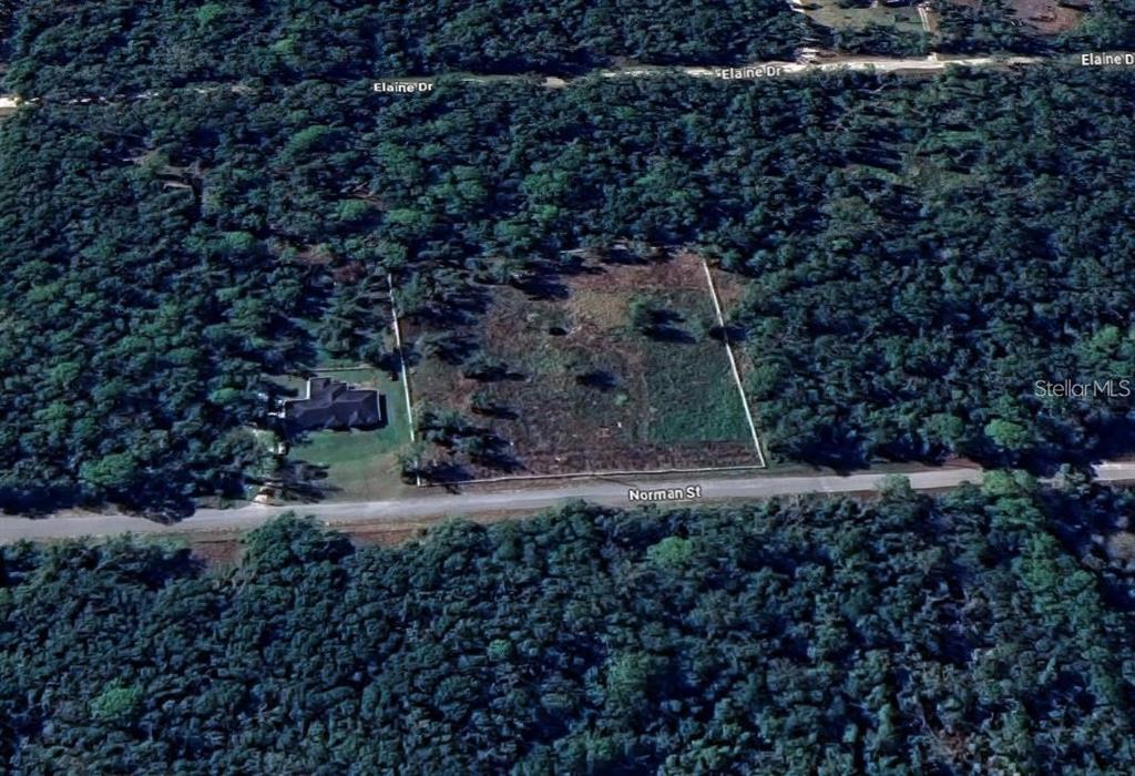 An aerial view shows a cleared rectangular lot situated between two wooded areas — 7285 NORMAN STREET, WEBSTER, FL