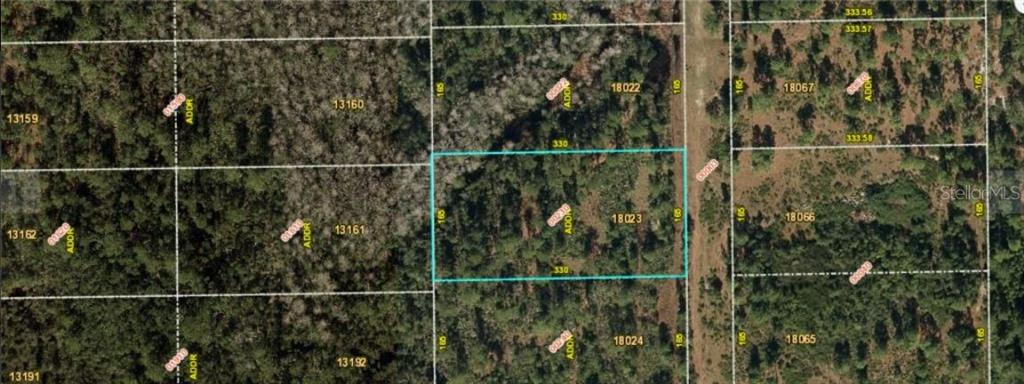 This is a satellite map view showing a rectangular plot of land highlighted in blue — FORT CHRISTMAS ROAD, ORLANDO, FL