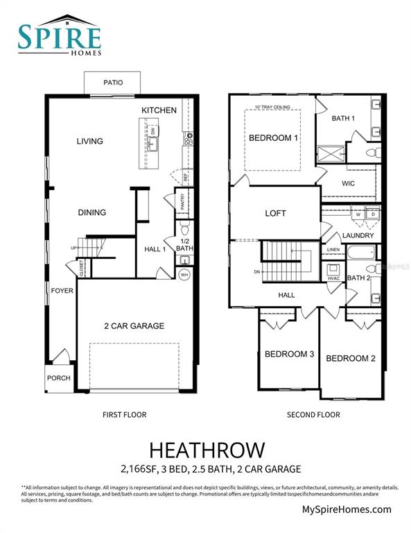 This floor plan shows a two-story home with three bedrooms, 2.5 baths, and a garage — 5839 JACKIE MAE PLACE, RIVERVIEW, FL