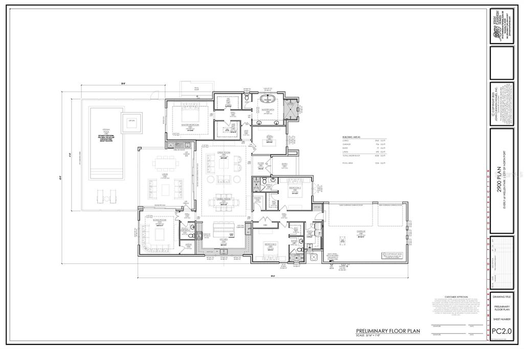 This image is a preliminary floor plan for a residential home with a pool — 11149 PRICE LANE, MYAKKA CITY, FL