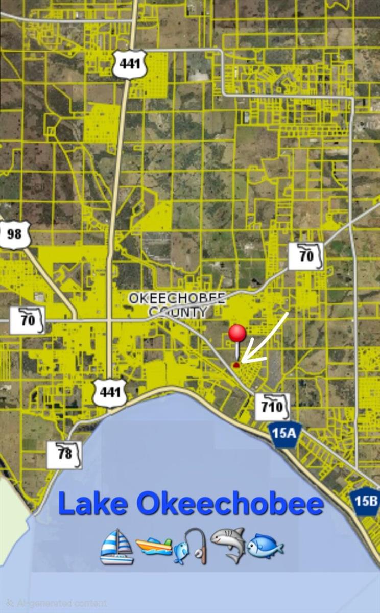 This is a map showing the location of a property near Lake Okeechobee, Florida — 2630 SE 63rd Avenue, Okeechobee FL 34974, OKEECHOBEE, FL