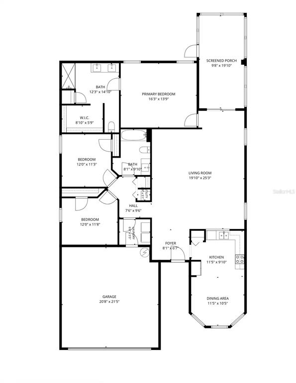 This is a floor plan showing a house with three bedrooms, a garage, and a porch — 2672 STAR CORAL LANE, NEW SMYRNA BEACH, FL