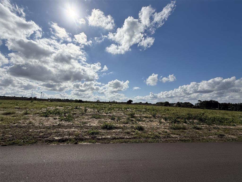 A view of a vacant, grassy lot from an adjacent paved road under a cloudy sky — 203 SEMINOLE BEACH DRIVE, BABSON PARK, FL