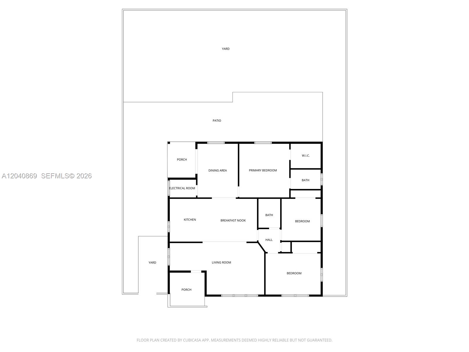 This is a floor plan of a house featuring three bedrooms, two bathrooms, and yards — 31 W 64th St, Hialeah FL 33012, HIALEAH, FL