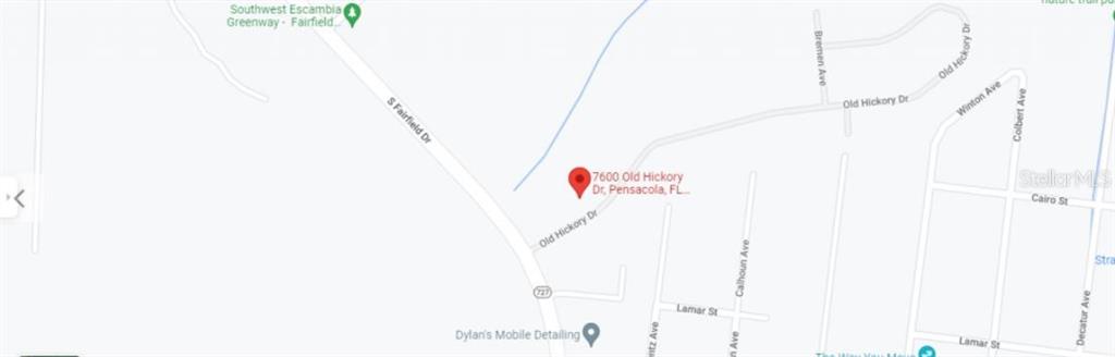 This is a map showing the location of a property on Old Hickory Drive — 7600 OLD HICKORY DRIVE, PENSACOLA, FL