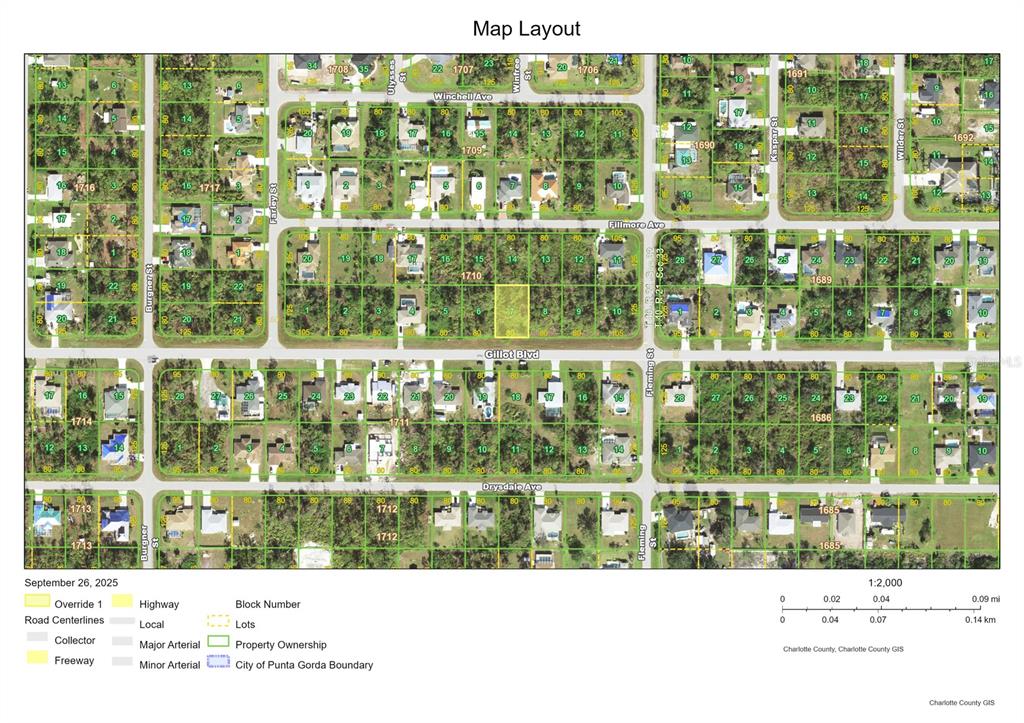 This is a map layout showing property lots, street names, and block numbers — 5944 GILLOT BOULEVARD, PORT CHARLOTTE, FL