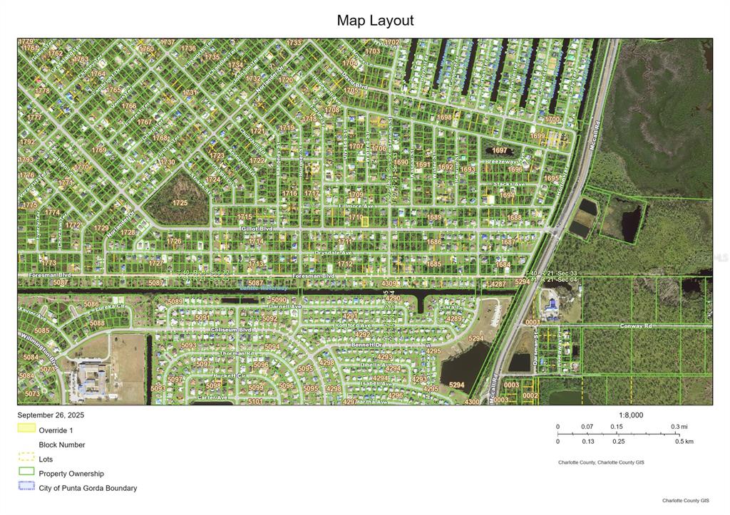 This is a map layout showing property lots, block numbers, and boundaries in Punta Gorda — 5944 GILLOT BOULEVARD, PORT CHARLOTTE, FL