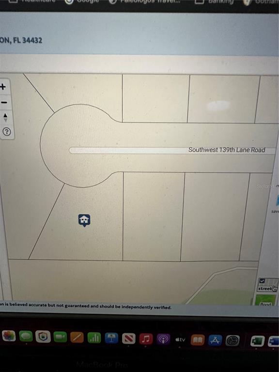 This is a map showing a residential lot located at the end of a cul-de-sac — 00 SW 139TH LANE ROAD, DUNNELLON, FL
