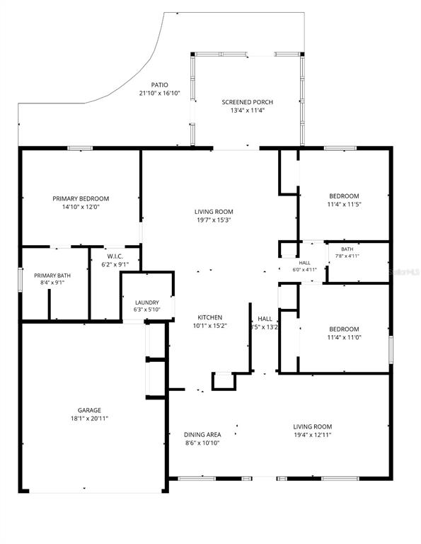 This is a floor plan of a single-story house featuring a garage, patio, and porch — 2226 JUNIPER DRIVE, EDGEWATER, FL