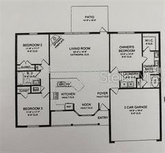 This floor plan shows a three-bedroom house with a two-car garage and a rear patio — 4081 BIRNAM TERRACE, NORTH PORT, FL