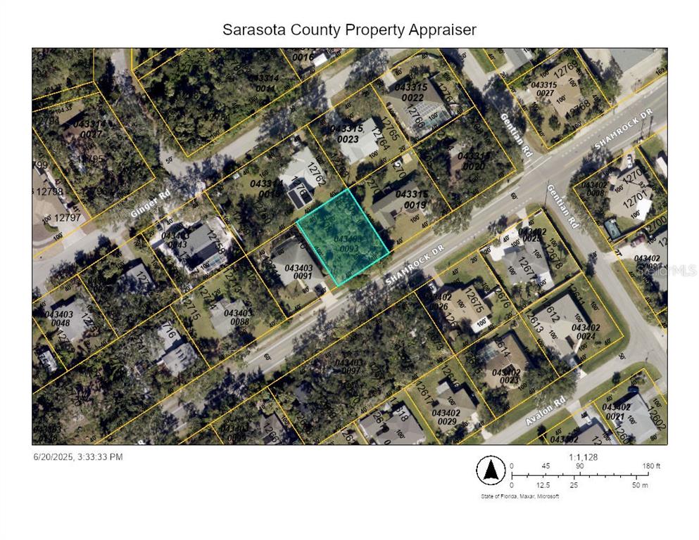 This is a property appraiser map showing parcel boundaries and street layouts in a neighborhood — SHAMROCK DRIVE, VENICE, FL