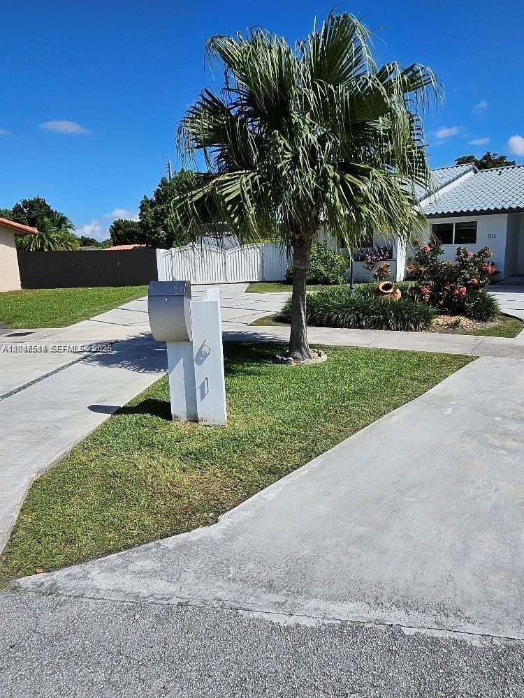 A palm tree stands in a grassy front yard with a mailbox and driveway — 61 NW 132nd Pl # 0, Miami FL 33182, MIAMI, FL