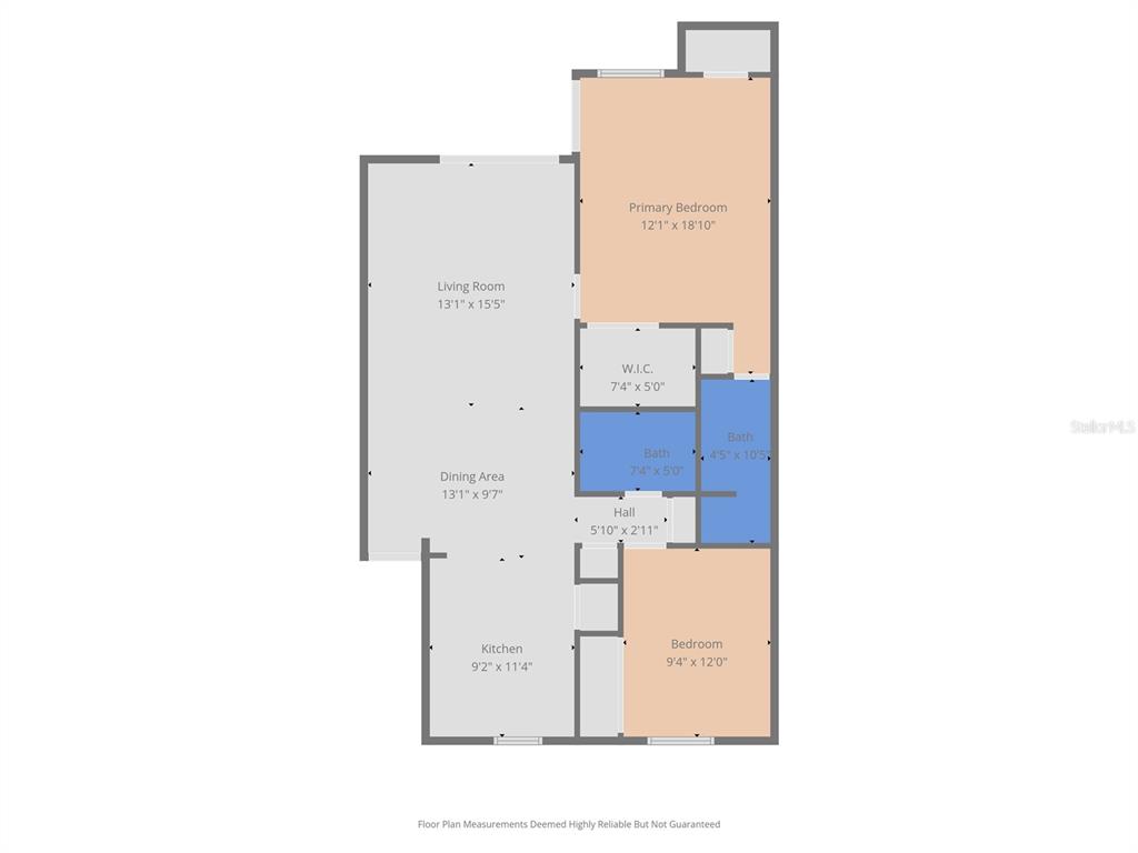This is a floor plan showing a two-bedroom apartment with a living room and kitchen — 240 CYPRESS LANE UNIT 240, OLDSMAR, FL