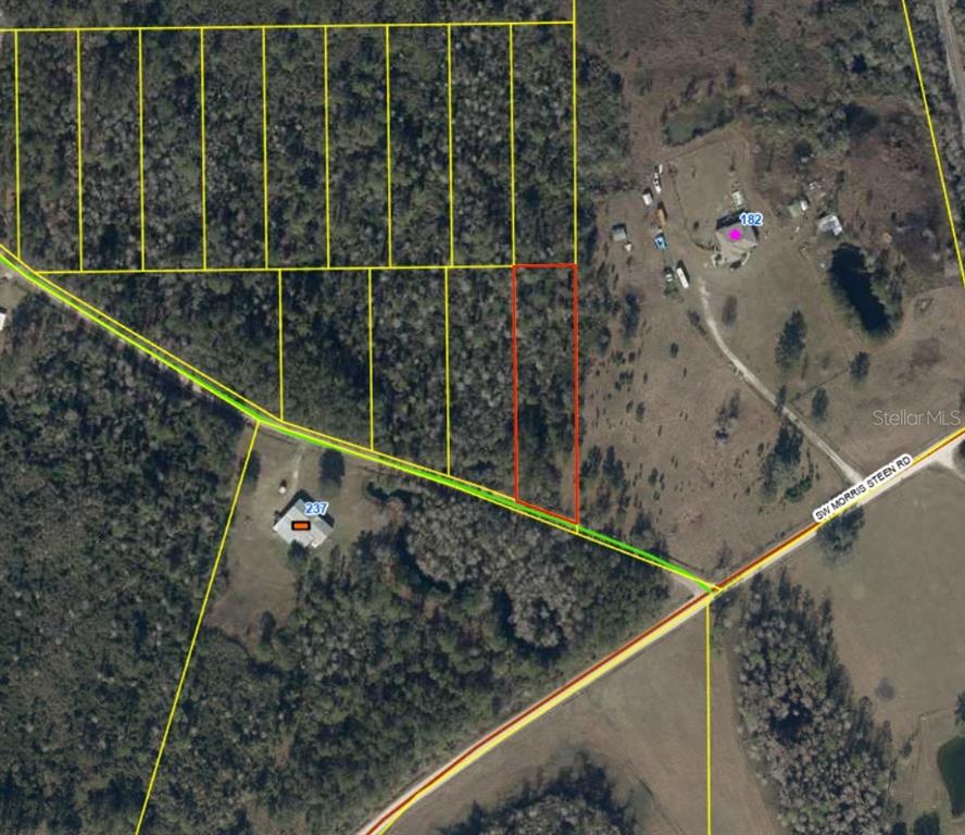 An aerial map shows a rectangular plot of land highlighted in red among wooded lots — 0 SW WABASSO TERRACE, GREENVILLE, FL