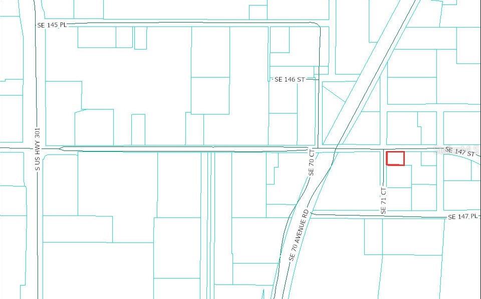 This is a map showing property boundaries and street names in a residential area — TBD SE 147TH STREET, SUMMERFIELD, FL