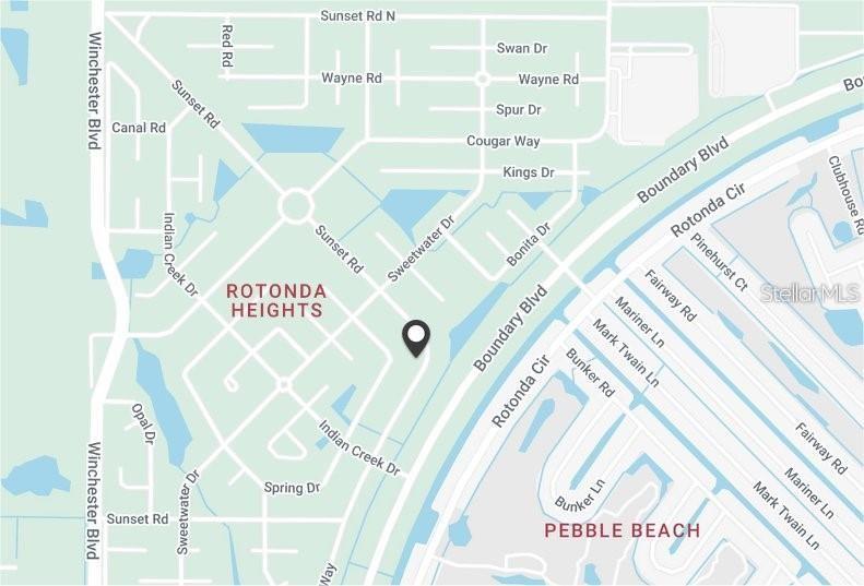 This is a map showing the location of a property within the Rotonda Heights neighborhood — 224 SUNSET ROAD, ROTONDA WEST, FL