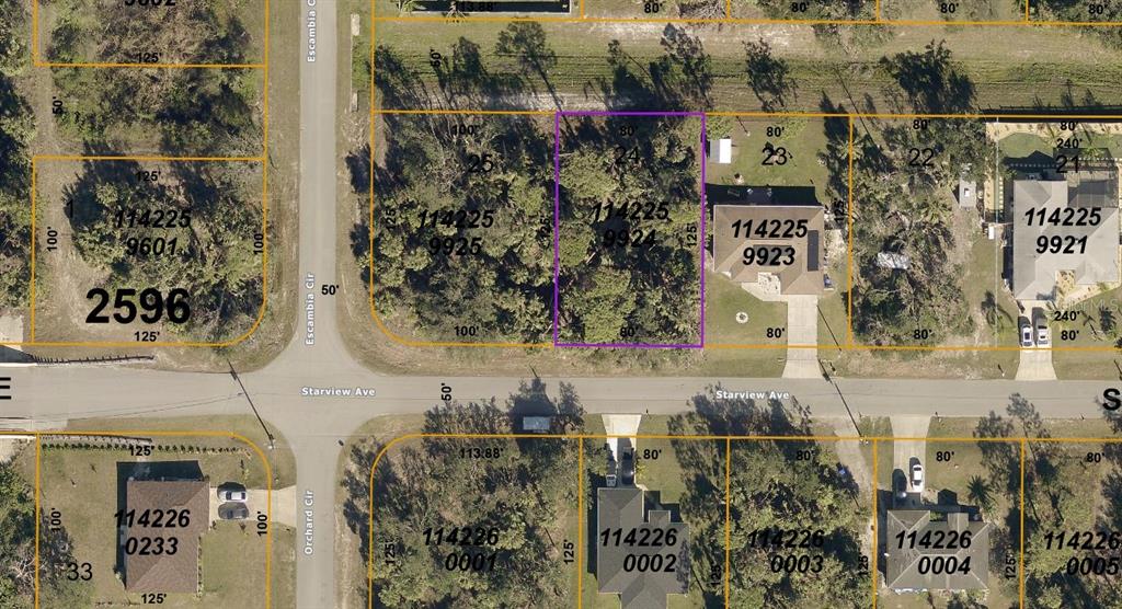 This is an aerial map showing residential property lot lines and parcel numbers — 2644 STARVIEW AVENUE, NORTH PORT, FL