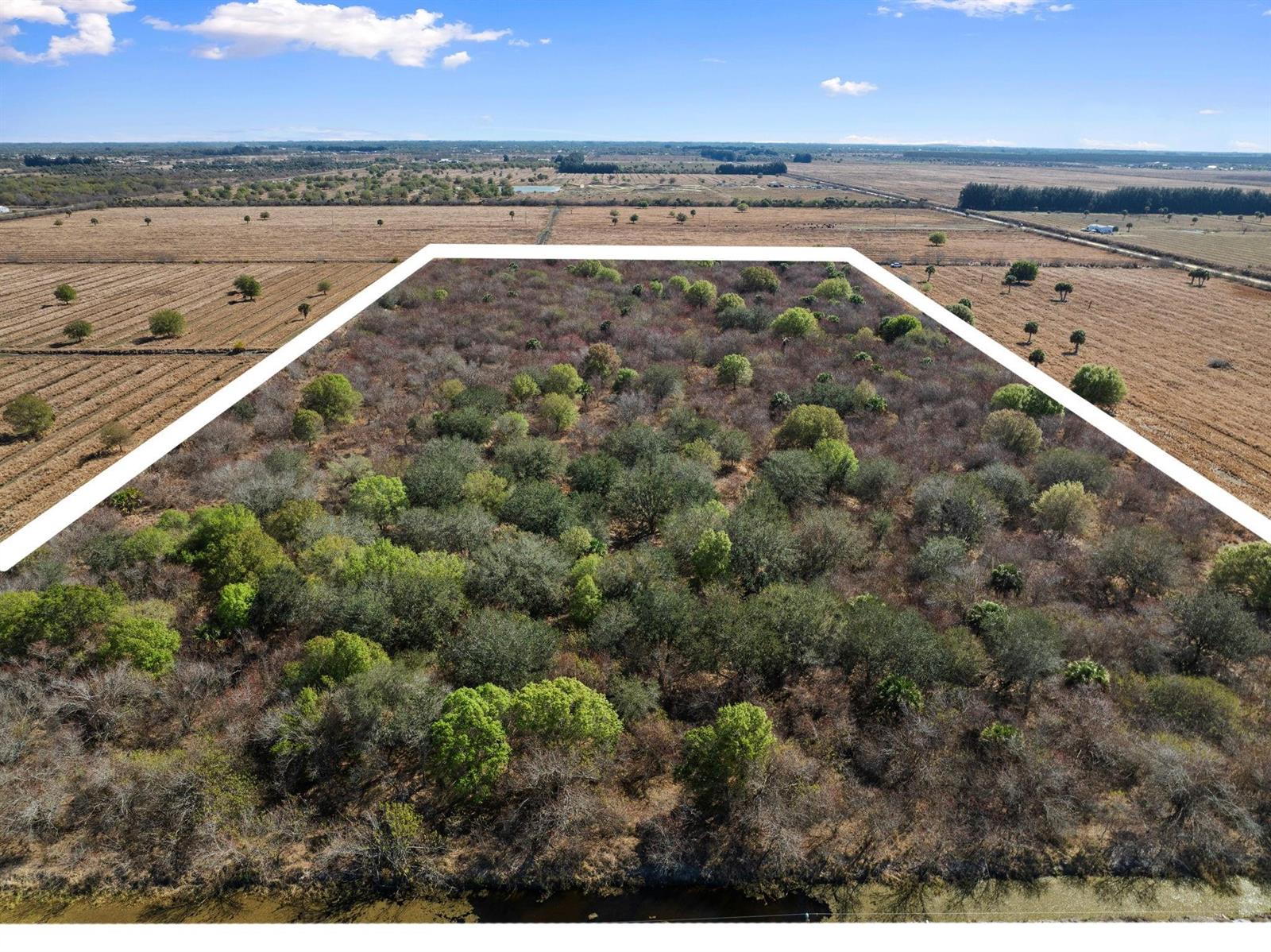 An aerial view shows a rectangular plot of land covered in trees and brush — Kelly Road, Fort Pierce FL 34945, FORT PIERCE, FL