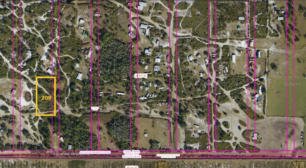 This is an aerial map showing a highlighted rectangular land parcel in a rural area — SUBURBAN ESTS SEC 20...3441 001H, ST CLOUD, FL