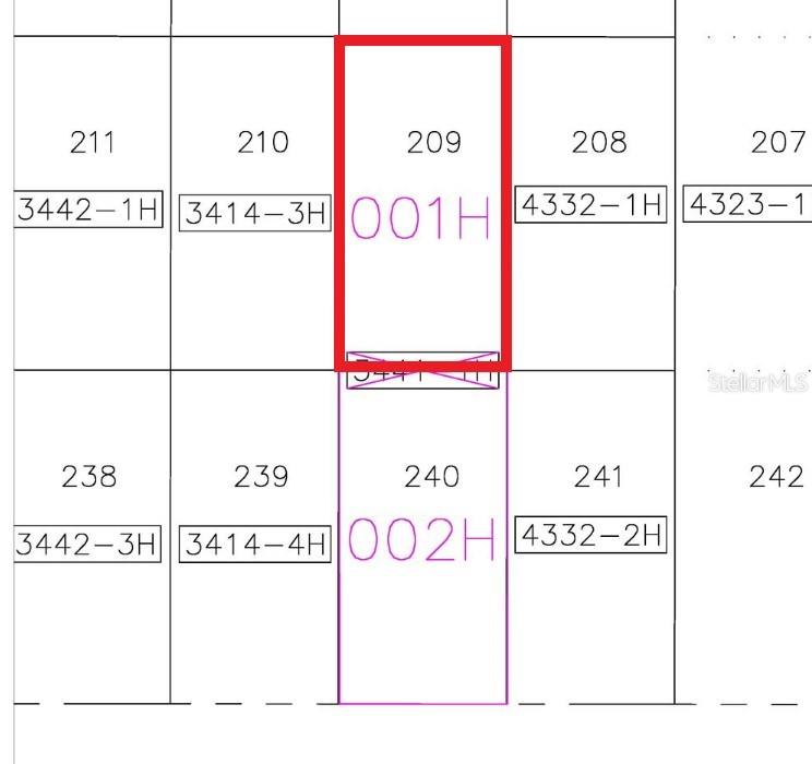 This is a portion of a property plat map showing numbered lots and their corresponding identifiers — SUBURBAN ESTS SEC 20...3441 001H, ST CLOUD, FL