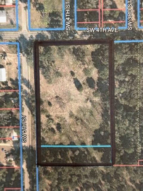 This is an aerial map showing a vacant rectangular lot bordered by streets — SW 4TH AVE., CHIEFLAND, FL