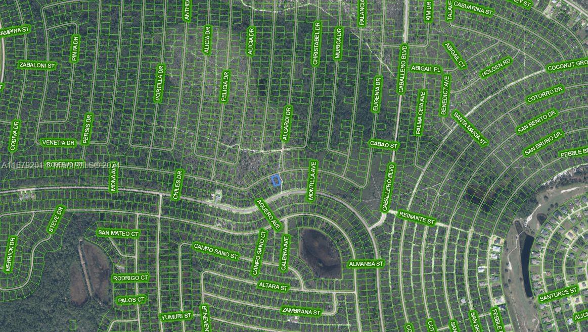 This is a satellite map view of a residential neighborhood with streets and houses — 7651 Rosebud Drive, Sebring FL 33872, SEBRING, FL